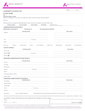 How to Change Bank Account in Axis Direct  Form