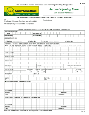 Karur Vysya Bank Zero Balance Account Opening Online  Form