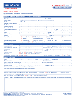 Reliance Motor Claim Form PDF