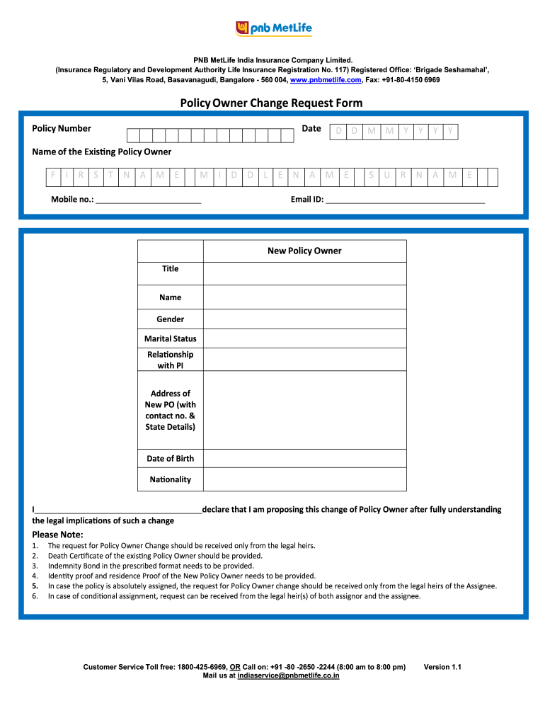 Metlife Change of Ownership Form