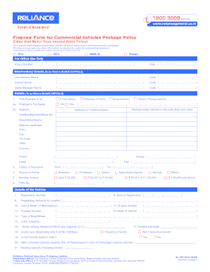 Proposal Form for Commercial Vehicles Package Policy Reliance