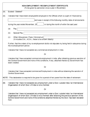Non Employment Certificate Self Declaration by the Member Claimant  Form