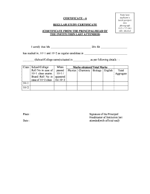 Study Certificate PDF  Form