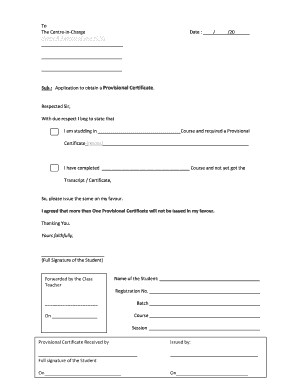 Provisional Certificate Sample Computer Institute  Form