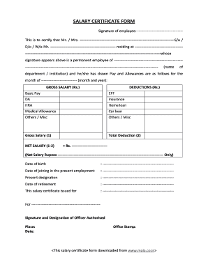 Salary Certificate  Form
