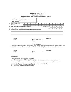 Restoration of Appeal under Mvat Act  Form