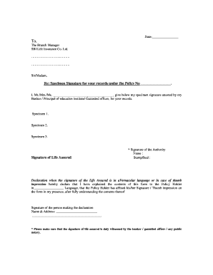 Sbi Specimen Signature Form