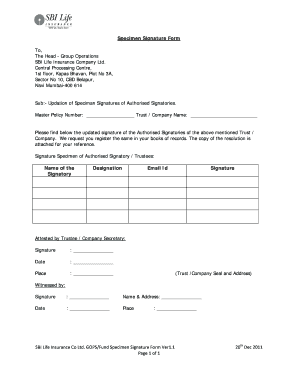 Specimen Signature Form