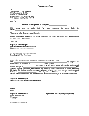 lic assignment questionnaire form 5289