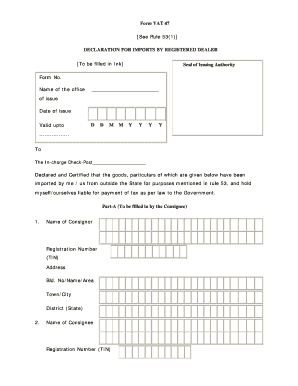 Online Issue Vat47 Form