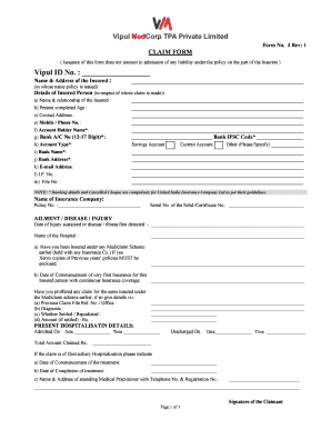 Vipul Medcorp Claim Form Filled Sample