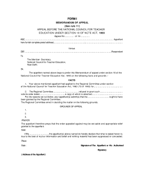 Memorandum of Appeal  Form