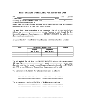 Legal Undertaking Format