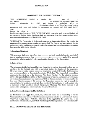 Canteen Agreement Format in Word