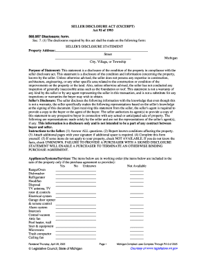 Michigan Seller&#039;s Disclosure Statement PDF  Form