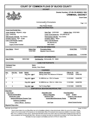 Pa Docket Sheets  Form