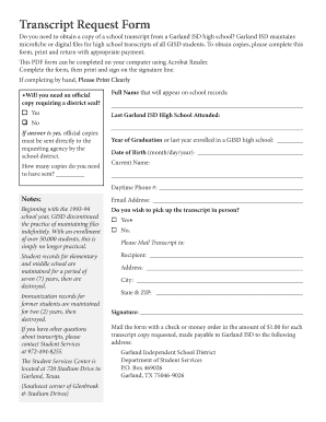 Ball High School Transcripts  Form