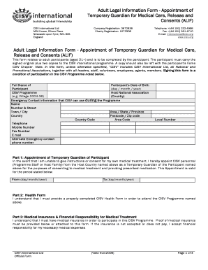 Adult Legal Information Form Appointment of Temporary CISV