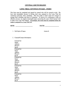 Long Trial List Intake Form