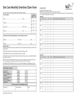 Site Care Monthly Overtime Claim Form London Borough of Lbhf Gov