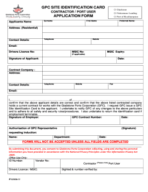 Gpc Site Identification Card Application Form Gladstone Ports