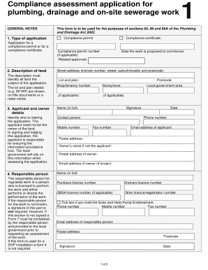 Form 1 Plumbing Compliance Assessment