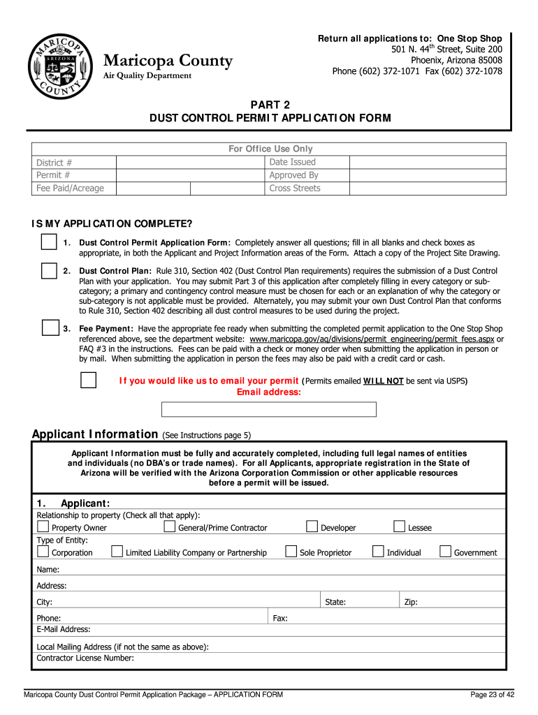 Maricopa Dust Control Permit  Form