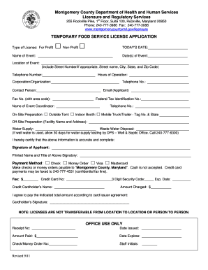 Temporary Food Service Permit Application Montgomery County Montgomerycountymd  Form