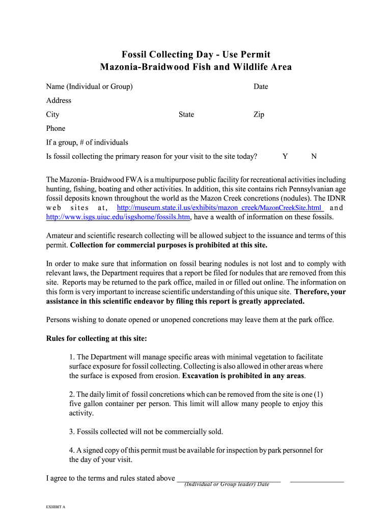 Mazon Creek Fossil Hunting Permit  Form