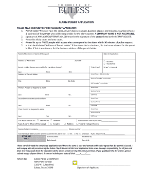 City of Euless Alarm Permit  Form