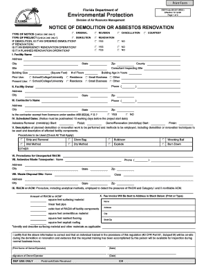 Notice of Asbestos Renovation of Demolition Dep Form 62 2579001