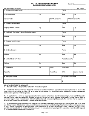 City of Tarpon Springs Building Department  Form