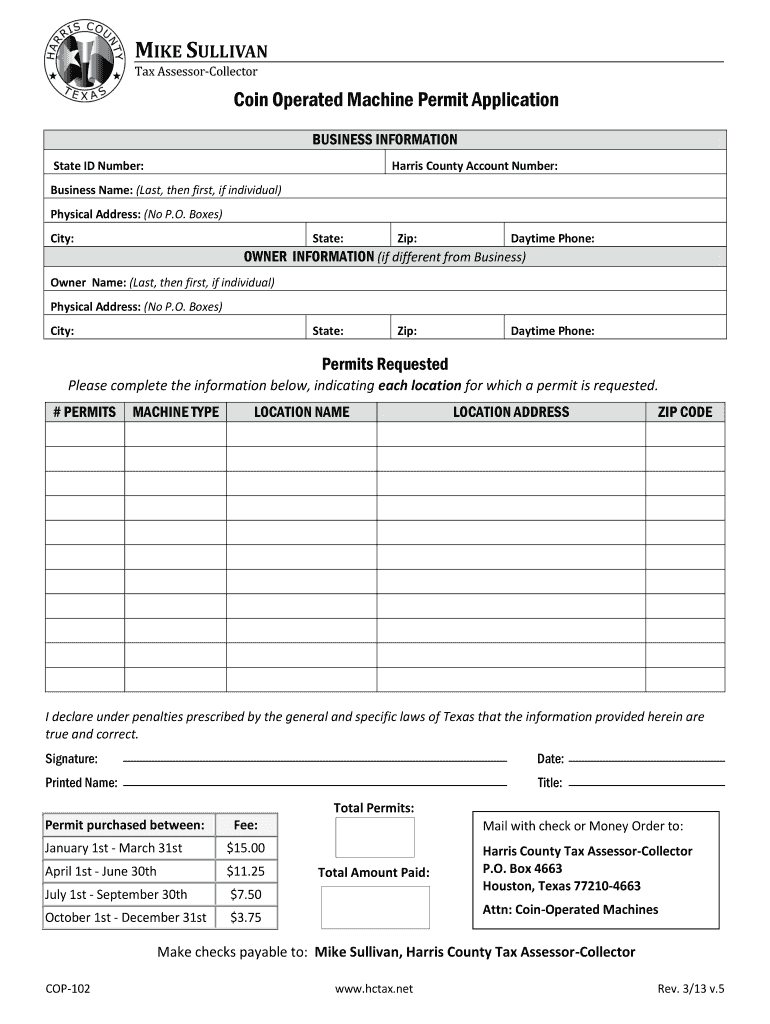 Harris County Coin Operated Machine Permit  Form