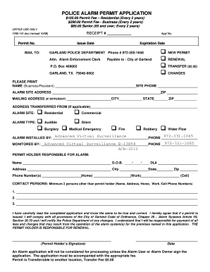 City of Garland Alarm Permit  Form