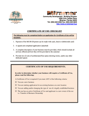 What is Certificate of Use in Miramar Fl Form