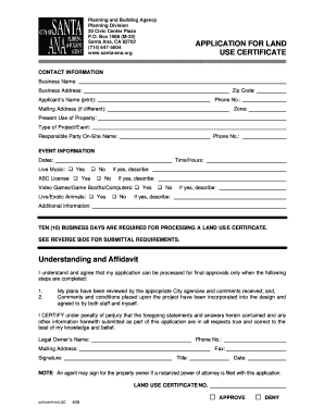 Land Use Certificate City of Santa Ana Ci Santa Ana Ca  Form