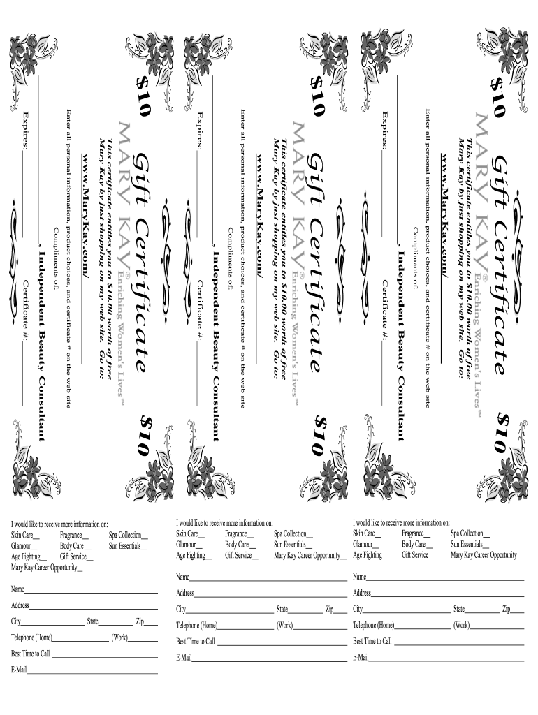 Mary Kay Gift Certificate Template