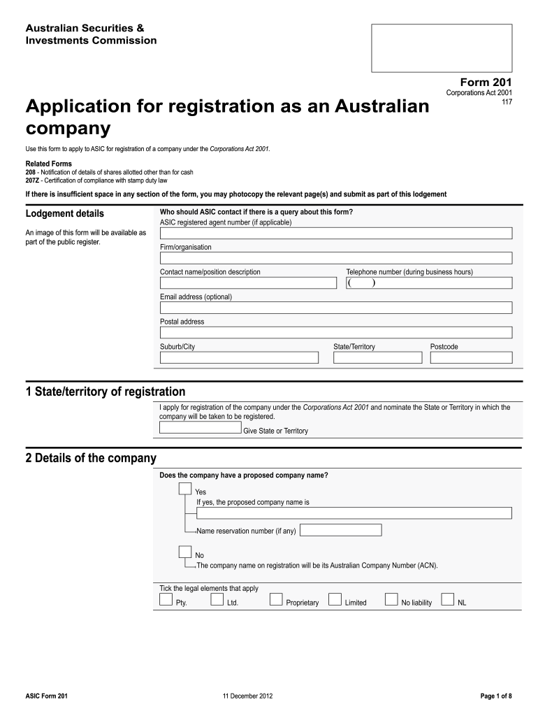  Asic Form 201 2012