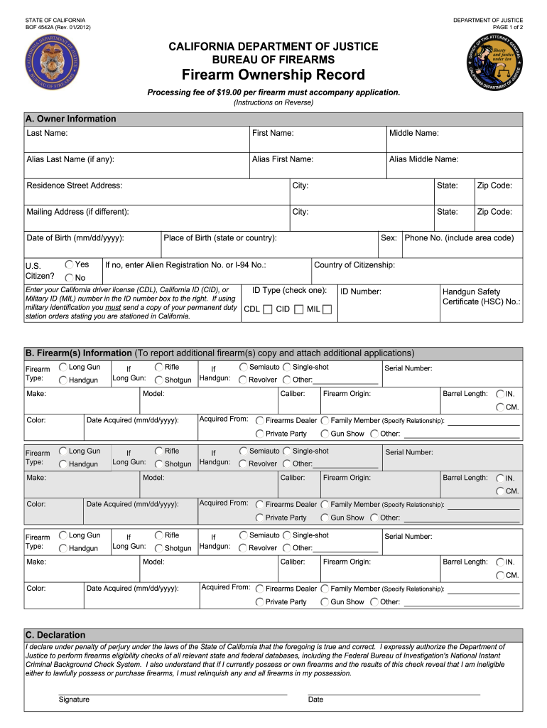  Firearm Ownership Report Form 2012