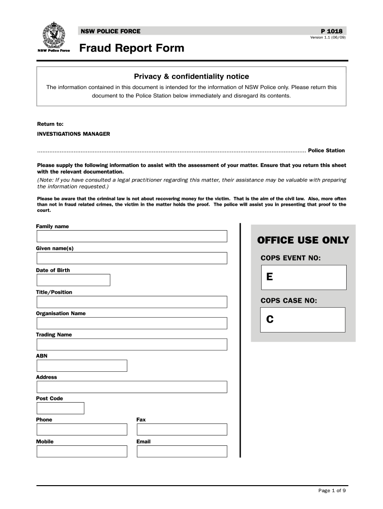  Nsw Fraud Report Form 2009