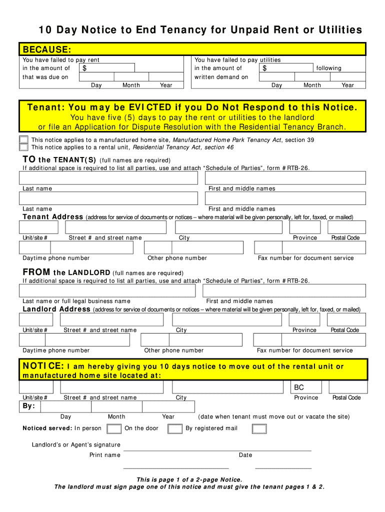 Print Unpaid Rent Notice Form