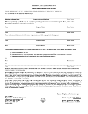 City of El Paso Alarm Permits Form