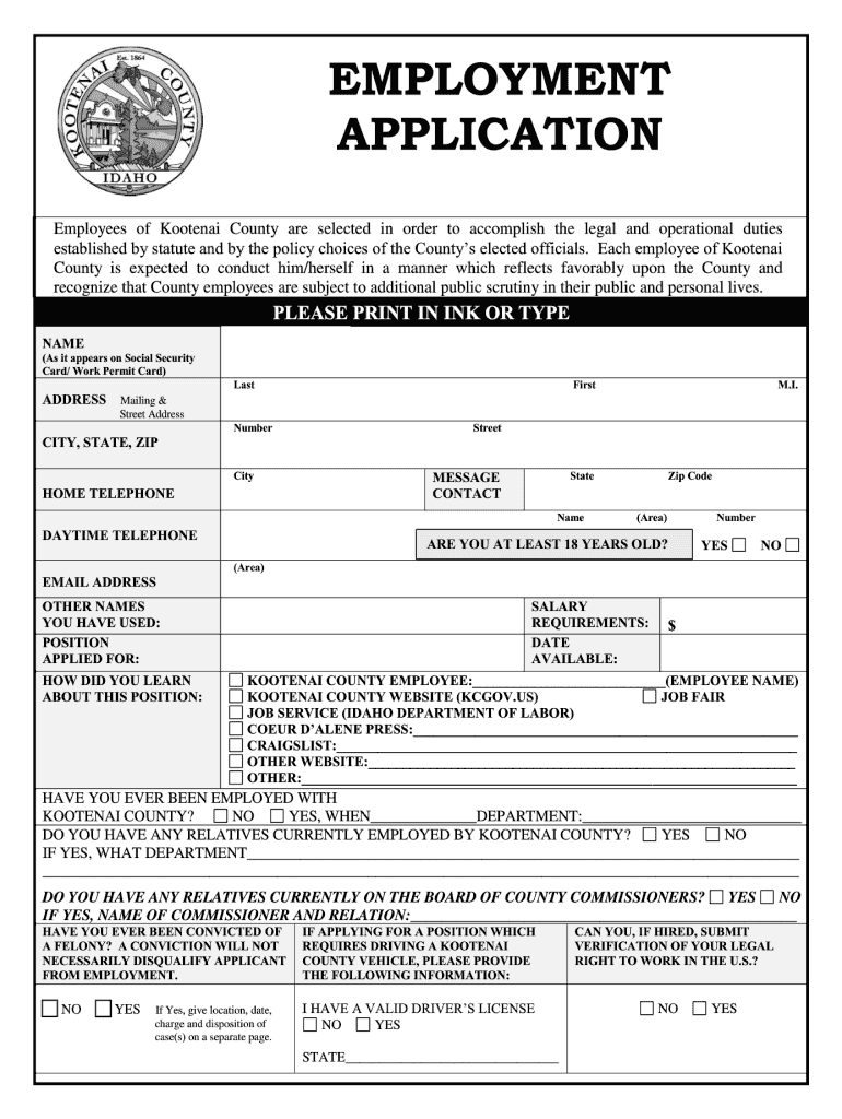 Concealed Weapons Application Kootenail County Idaho  Form