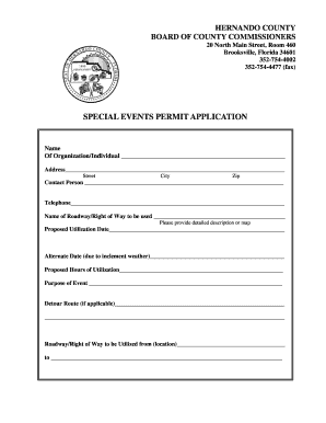 Special Events Permit Application Hernando County  Form