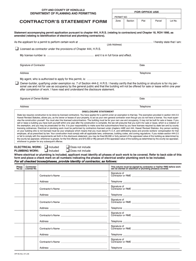 Get and Sign Hawaii Contractor Statement Form 2011-2022