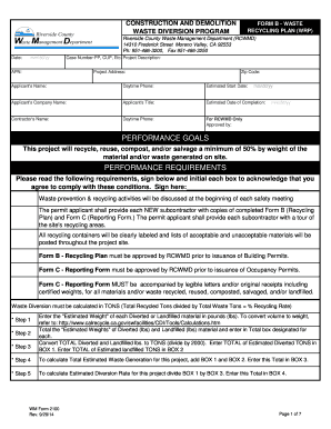 Waste Recycling Plan Waste Management Department Rivcowm  Form