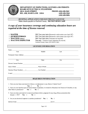 Harford County Electrical License  Form