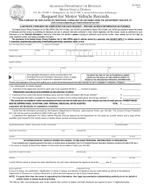 Alabama for Motor Vehicle Record Form Mv Dppa1