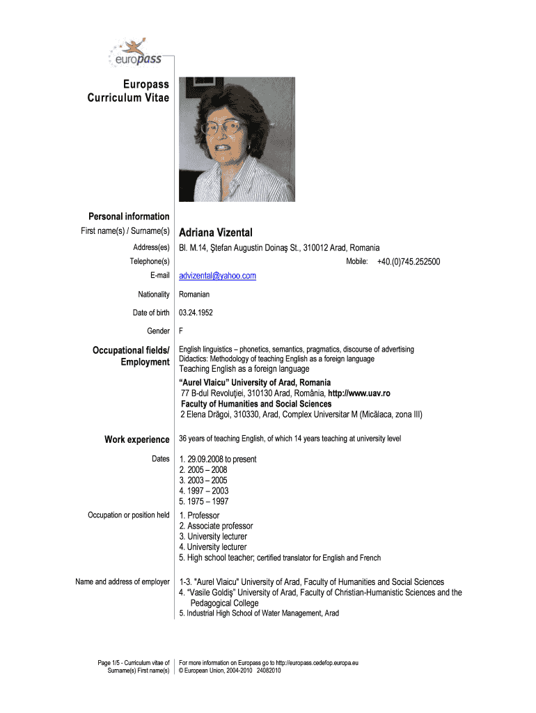 English Teacher Cv PDF  Form