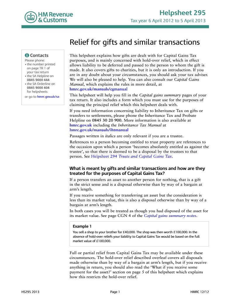  Where to Send Helpsheet 295  Form 2013